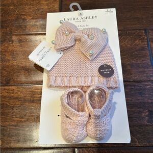 Laura Ashley Blush Knit Baby Set with Pearls
